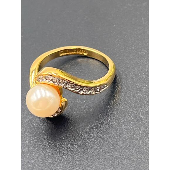 Joseph Esposito Espo Vintage 925 Vermeil 7mm White Faux Pearl Cz Ring Sz 7.25 - Picture 8 of 8